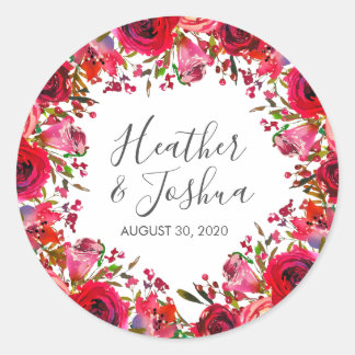 Bountiful Rose Ruby Red Wedding Classic Round Sticker