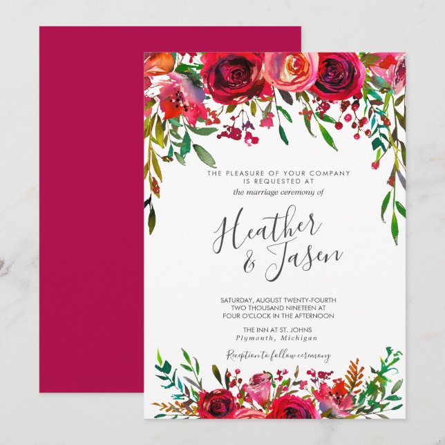 Bountiful Rose Ruby Red Wedding Invitation (Front/Back)