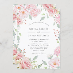 Bountiful Roses Elegant Pink Floral Wedding Invitation