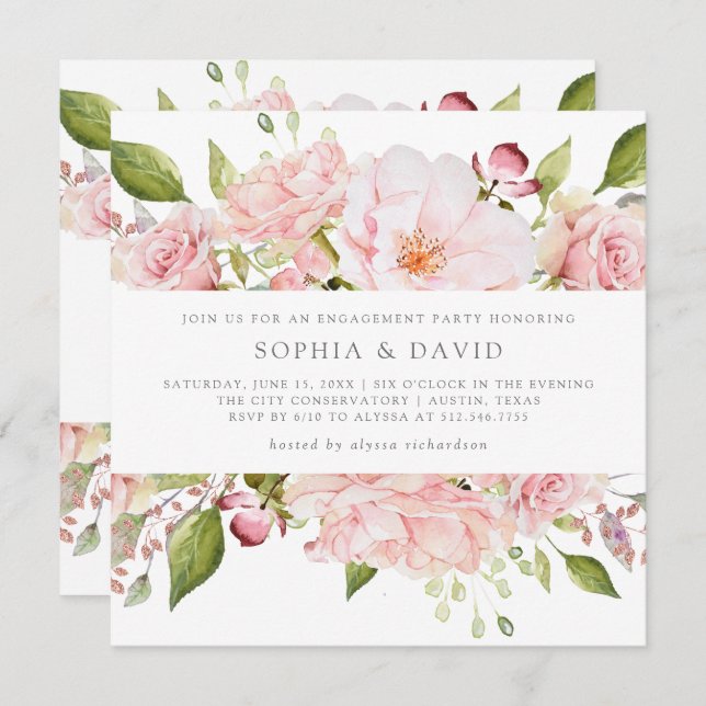 Bountiful Roses | Pink Floral Engagement Party Invitation (Front/Back)