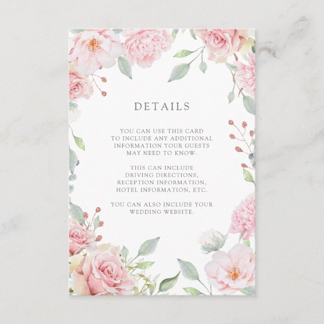 Bountiful Roses Pink Floral Wedding Guest Details Enclosure Card (Front)