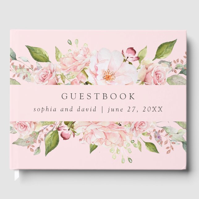 Bountiful Roses | Pink Floral Wedding on Blush Guest Book (Front)