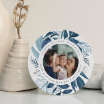 Bountiful | Round Hanukkah Photo Holiday Card<br><div class="desc">Elegant Hanukkah photo card in a unique round shape features a favourite photo surrounded by icy blue botanical foliage and tiny white berries. Personalize with a custom Hanukkah greeting (shown with "wishing you love,  light and peace"),  and your names curved around the photo.</div>