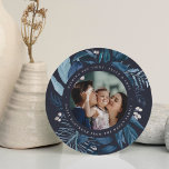 Bountiful | Round Hanukkah Photo Holiday Card<br><div class="desc">Elegant Hanukkah photo card in a unique round shape features a favourite photo surrounded by icy blue botanical foliage and tiny white berries. Personalize with a custom Hanukkah greeting (shown with "wishing you love,  light and peace"),  and your names curved around the photo.</div>