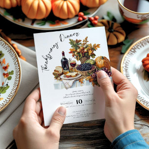 Bountiful Table Rustic Thanksgiving Dinner Pumpkin Invitation