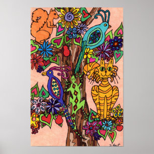 Bountiful Tree of Life Folk Art Poster