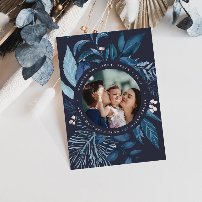 Bountiful | Watercolor Botanical Hanukkah Photo Holiday Card (Creator Uploaded)
