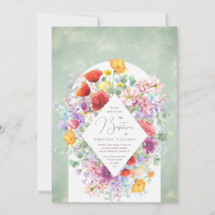 Bountiful Wildflowers Soft Watercolor Baptism Invitation