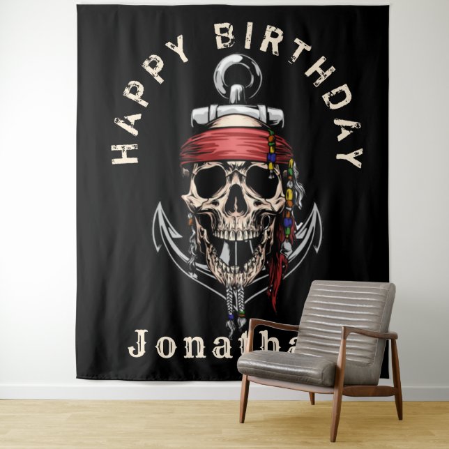 Bounty Pirate Skull Ghost Ship Backdrop Tapestry (In Situ)