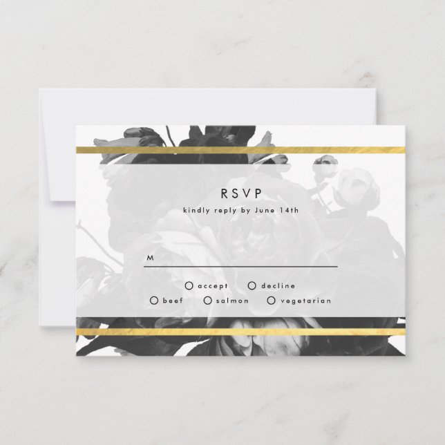 Bouquet Black Gold Rose Mariage Carte RSVP (Devant)
