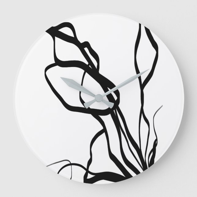 Bouquet Blanc: Abstract White & Black Large Clock (Front)