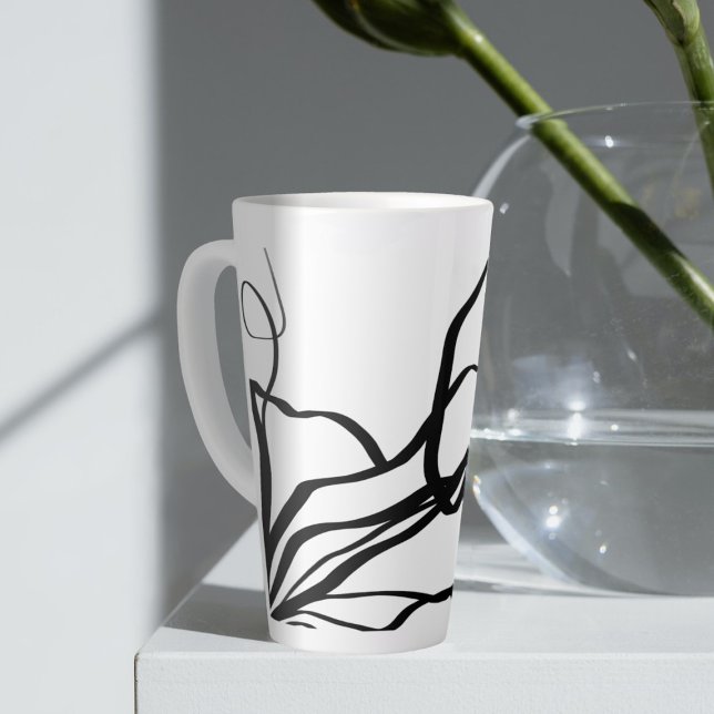 Bouquet Blanc: Abstract White & Black Latte Mug (Creator Uploaded)
