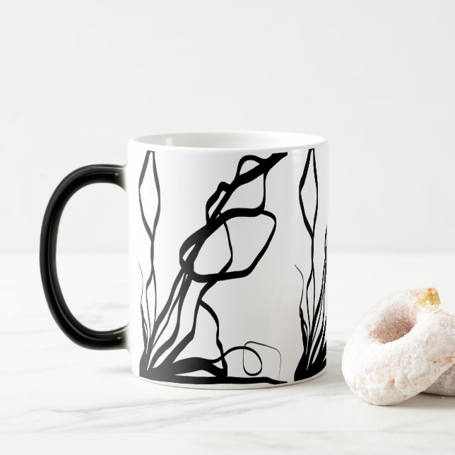 Bouquet Blanc: Abstract White & Black Magic Mug (With Donut)