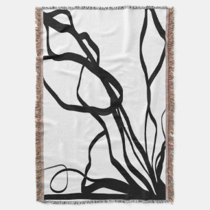 Bouquet Blanc: Abstract White & Black Throw Blanket