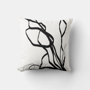 Bouquet Blanc: Abstract White & Black Throw Pillow