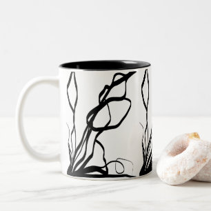 Bouquet Blanc: Abstract White & Black Two-Tone Coffee Mug