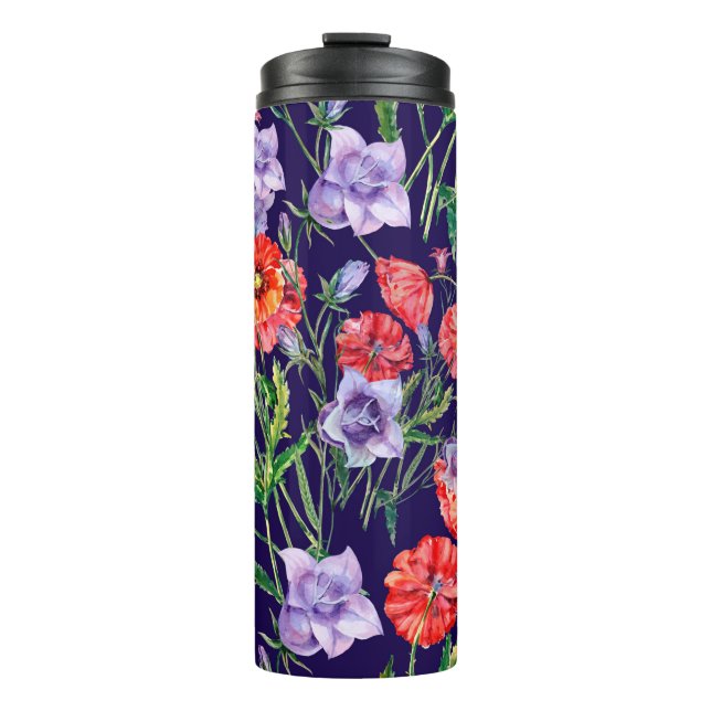 Bouquet blue bell flower, pink bell flower and pop thermal tumbler (Front)