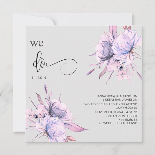 *~* Bouquet Blush Pink Floral AR15 QR RSVP WEDDING Invitation (Front)