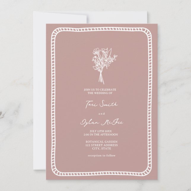 Bouquet Border Blush Pink Wedding Invitation (Front)