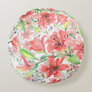 Bouquet botanical flowers with bird. Wild spring l Round Pillow