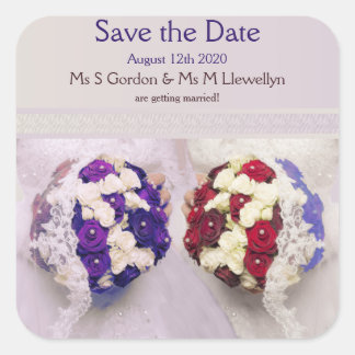 Bouquet Brides Lesbian Wedding Save the Date Square Sticker