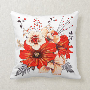 Bouquet Christmassy Florals Foliage Berries Throw Pillow