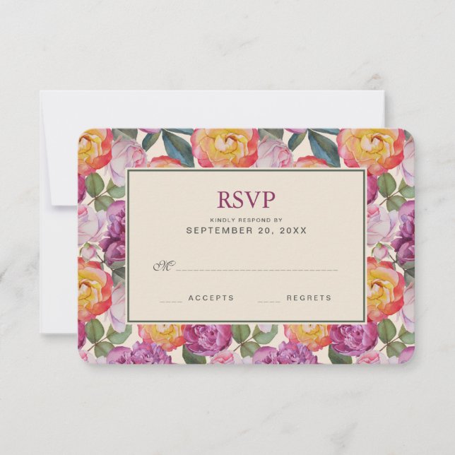 Bouquet coloré d'aquarelle florale - Mariage RSVP (Devant)
