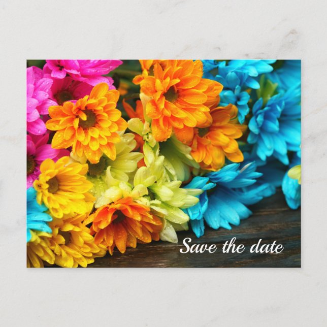 Bouquet coloré Enregistrer la date Carte postale (Devant)