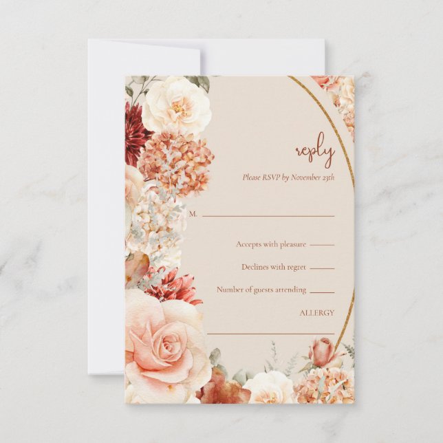 Bouquet coloré terre cuite blush carte rsvp (Devant)