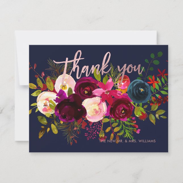 Bouquet d'aquarelle Blush+Bourgogne Merci Cartes (Devant)