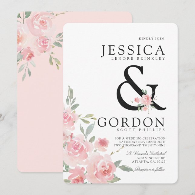 Bouquet de Blush Rose| Invitation à un mariage d'e (Devant / Derrière)