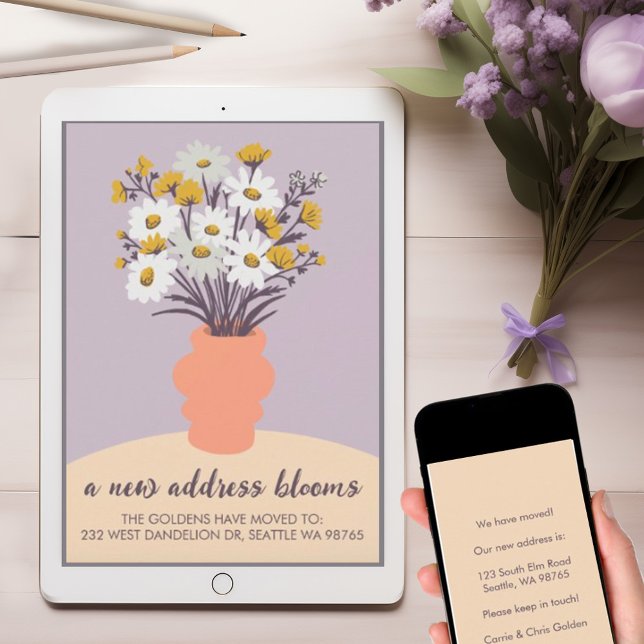 Bouquet de Faire-part mobiles de nouvelles adresse (Custom moving announcement card also available as digital download to send via email and save postag)