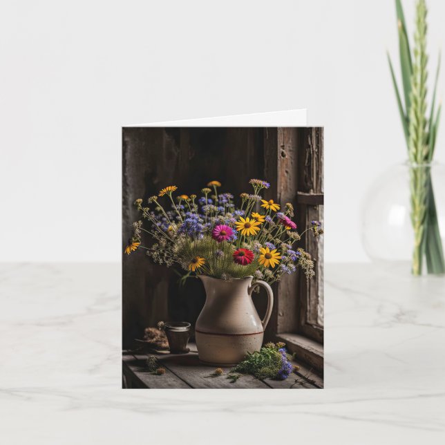 Bouquet de fleur sauvage dans la vieille carte de  (Devant)