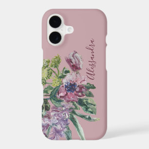 Bouquet de fleurs aquarellées Dusty Rose avec nom