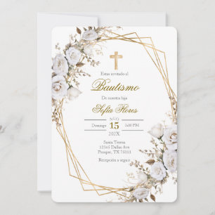 Bouquet de fleurs blanches Baptême Invitation en e