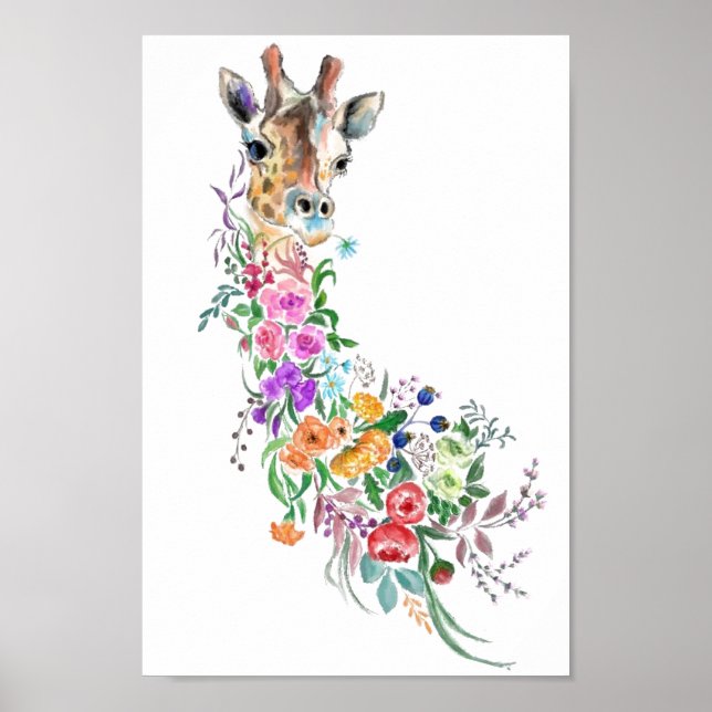 Bouquet de fleurs colorées Giraffe Poster Peinture (Devant)