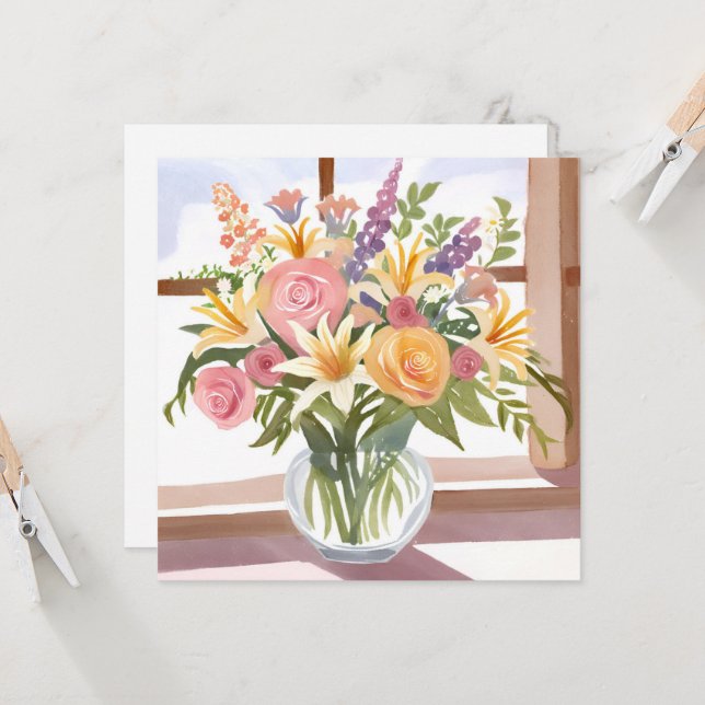 Bouquet de fleurs de printemps | Jolie carte flora (Devant/Arrière en situation)