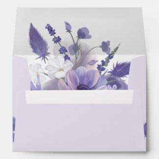 Bouquet de fleurs pourpres aquarelle enveloppe élé