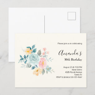 Bouquet de fleurs rose et bleu élégant Invitation 