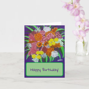 Bouquet de fleurs rose et orange Carte d'anniversa
