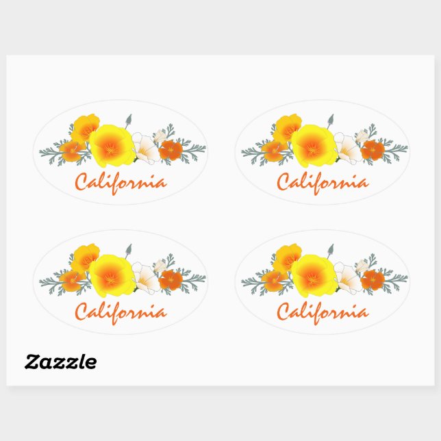 Bouquet de pavot avec sticker de texte californien (Feuille)