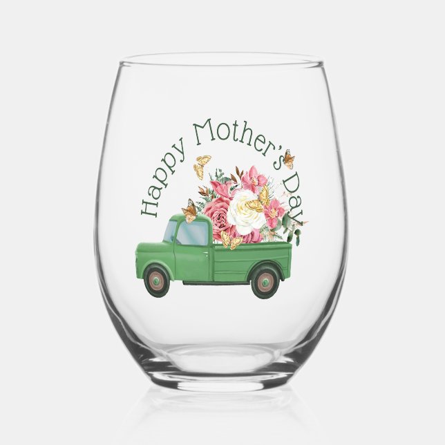 Bouquet de printemps de camion vert Verre sans pie (Recto)