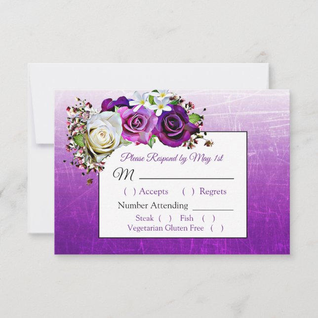 Bouquet de rose violette Elégante carte de mariage (Devant)