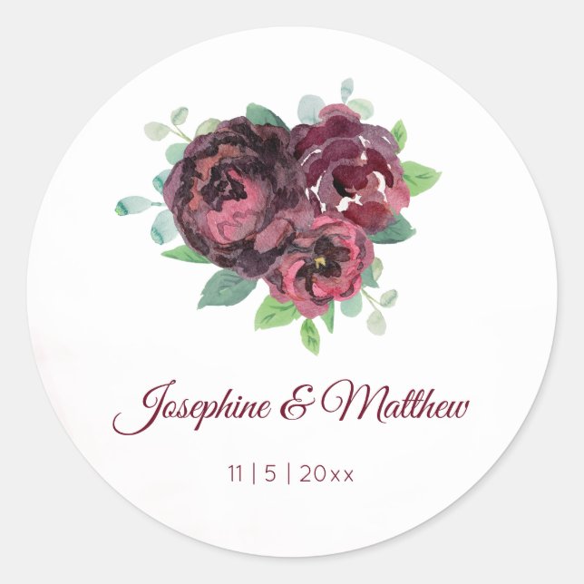 Bouquet de roses de Bourgogne Stickers de mariage  (Devant)