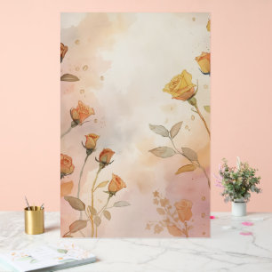 Bouquet de roses pêche et jaunes à l'aquarelle