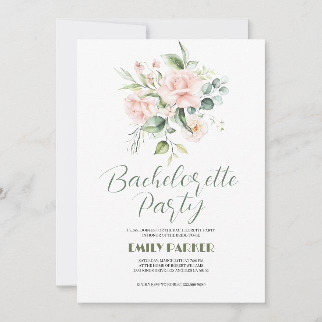 Bouquet de roses rose pâle Invitation Bachelorette (Devant)