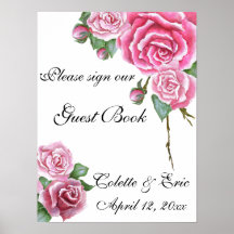 Bouquet de roses roses Livre d'or floral Panneau d