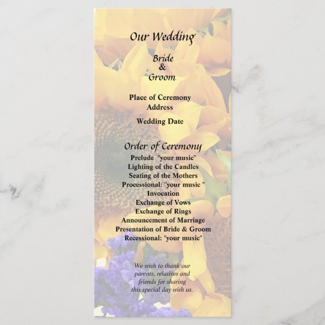 Bouquet de tournesols et programme de statice viol (Devant)