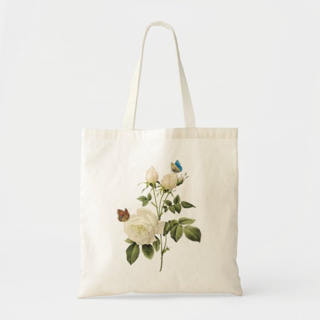Bouquet des roses blancs avec le sac de papillons (Devant)