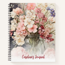 Bouquet d'été rose aquarelle Cottagecore Journal